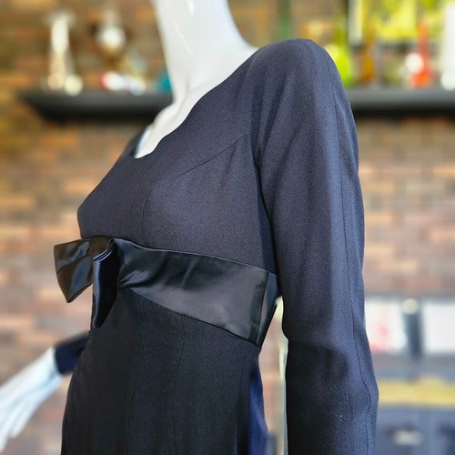 Vtg 50s Hollywood Glam Goth Film Noir Huge Bow Wiggle Blk Cocktail Party Dress S - Picture 6 of 10