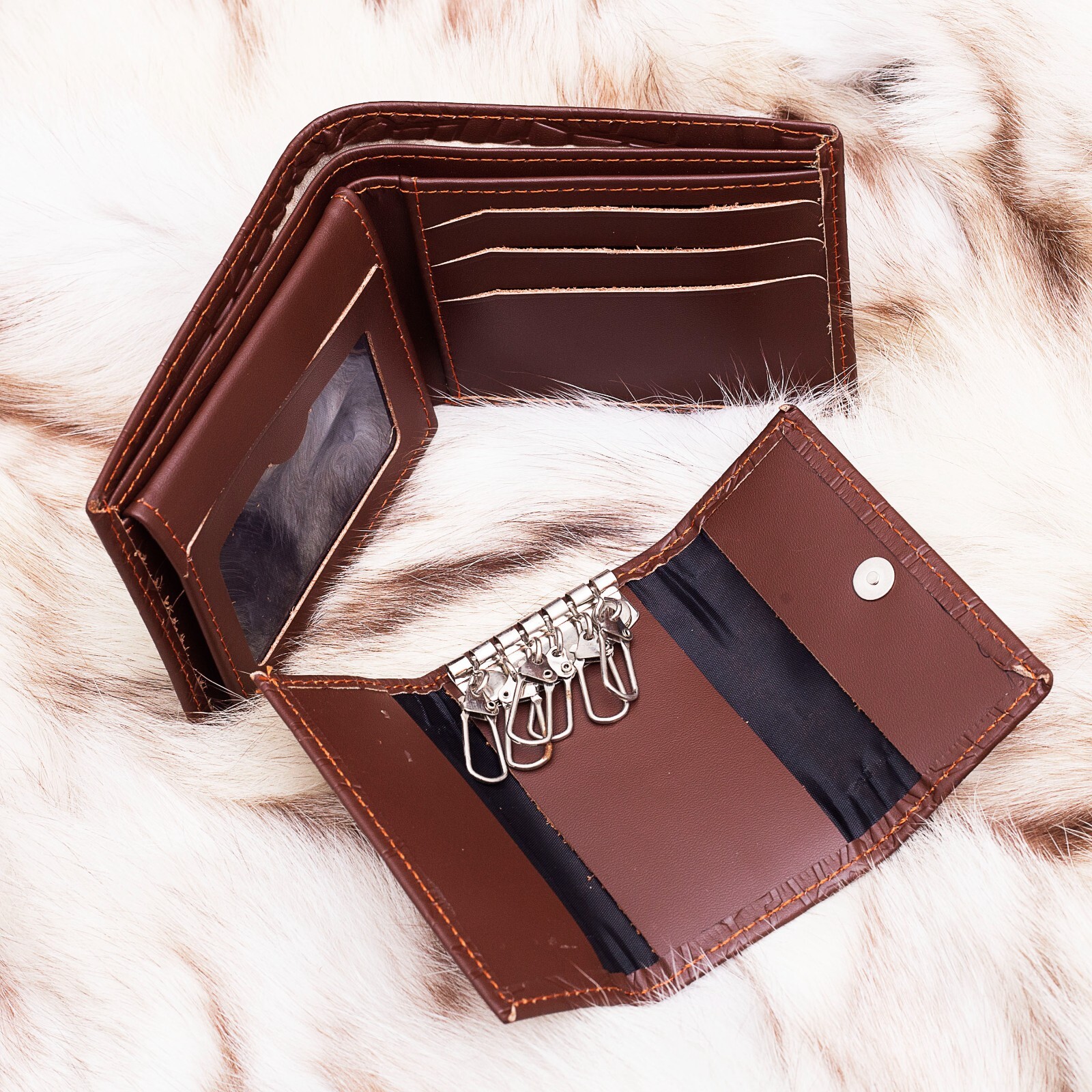 RFID Protected Genuine Leather 8 Card Holder Billfold Mens Wallet & Key Holder