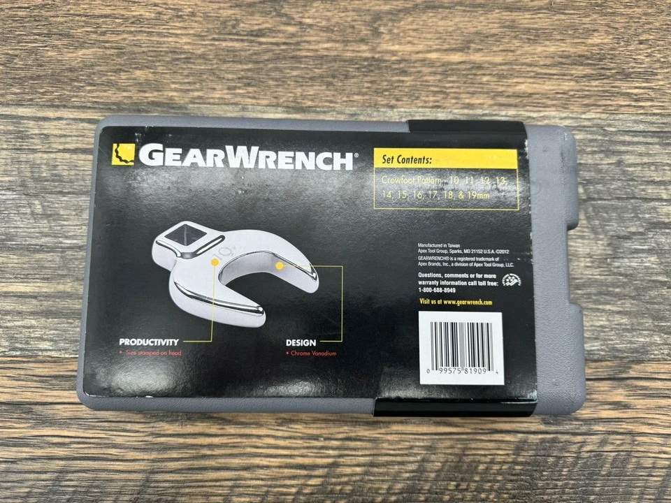 Juego de llaves de gallo de extremo abierto de 9 piezas GEARWRENCH 81909, 10 a 19 mm - falta 16 mm Foto 3 de 3