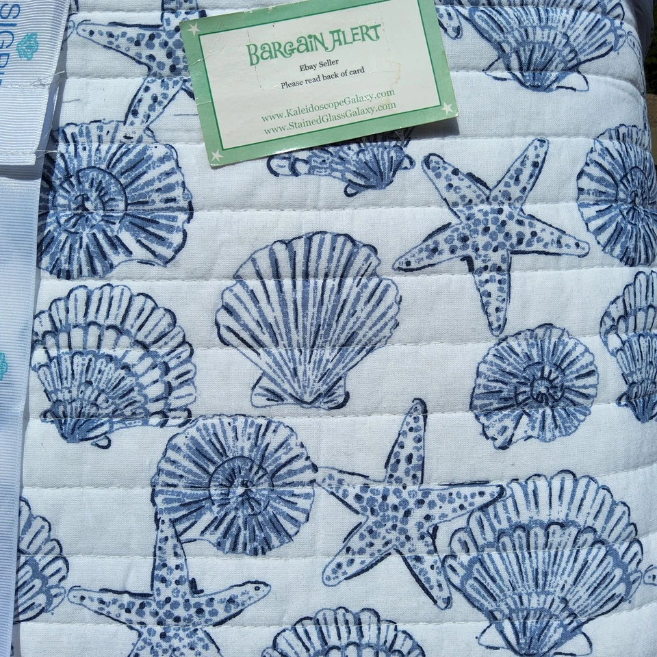 Starfish Seashells Blue & White 3pc King Quilt & Shams Beach Ocean Tropical - Image 2 of 4