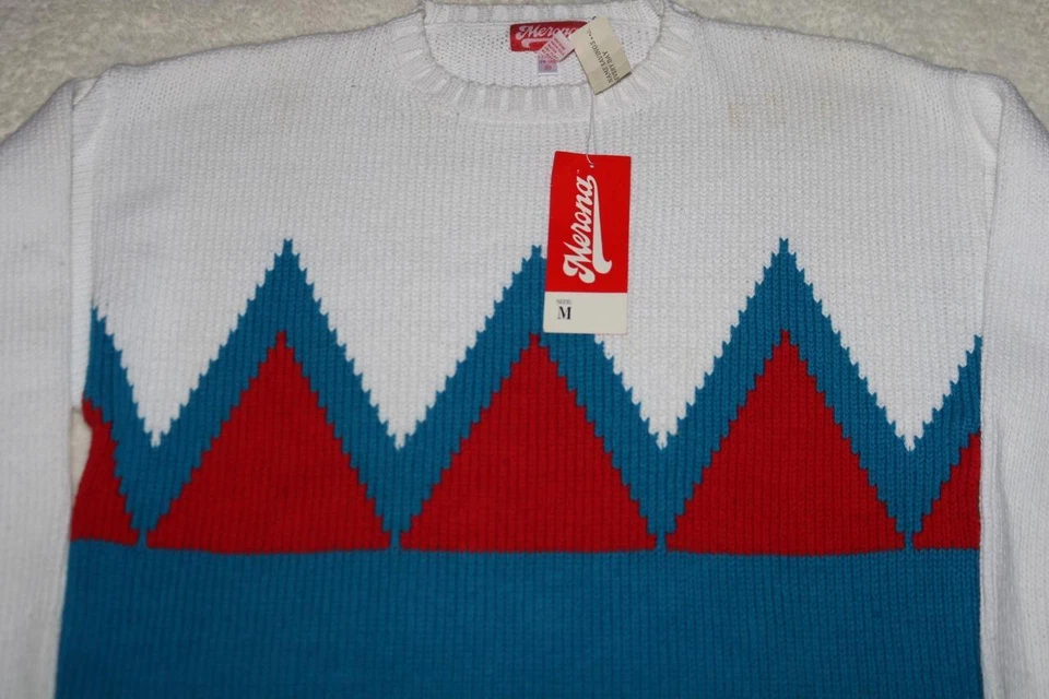 SUDADERA VINTAGE AÑOS 70 MERONA ADULTO HOMBRE TRIPULACIÓN AÑOS 80 AZUL GEOMÉTRICO MEDIO RARA NUEVA Foto 2 de 4