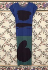 Issey Miyake Tanaka Pleats Please Inspired Blue Solid Colorful Dress With A Belt