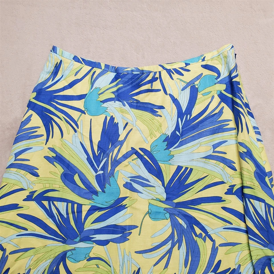 Preston York 裙子女式 12 码蓝色绿色花卉衬里亚麻混纺流畅 A 字 — 第 2/4 张图片