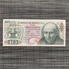 Mexican 10 Pesos Banknote 1980's Mexico Paper Money Currency Church Hidalgo