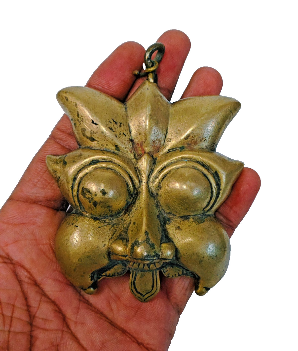 1800's Old Vintage Antique Brass Embossed Yali Head Face Mask / Figure / Statue