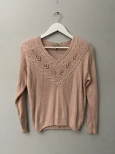 Vintage Spice Of Life Pink Silk Angora Knit V-Neck Sweater M 80s Cottagecore