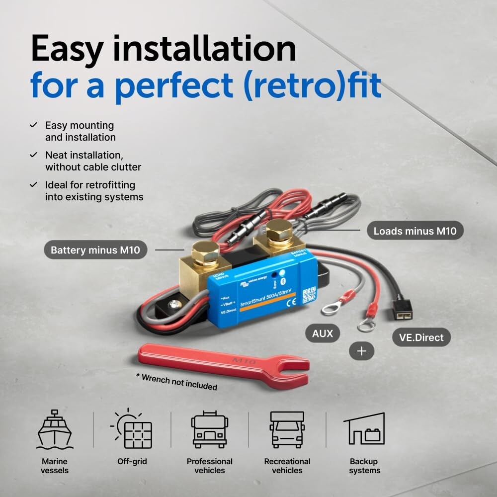 Victron Energy SmartShunt 500A Bluetooth Shunt IP65 Battery Gauge