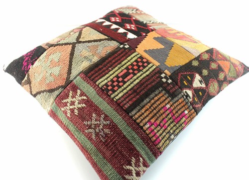 Handmade Turkish Patchwork Pillow Cover 20" Decorative Multicolor Throw Pillow - Picture 6 of 9