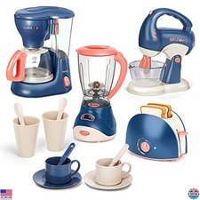 Kids Pretend Play Kitchen Appliances Set - Coffee Maker, Blender, Mixer, Toaster
