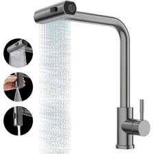 Stainless Steel Kitchen Faucet Pull Out Rotation Waterfall Stream Sprayer Brush