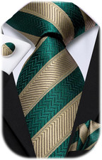Mens Paisley Striped Tie and Handkerchief Cufflinks Tie Set for Men Wedding Busi
