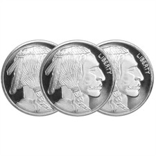 Lot of 3 - 1 Troy oz Buffalo .999 Fine Silver Round