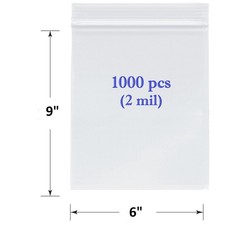 1000ct Clear Resealable 6"x9" Zip Seal Top Lock 2MIL Clear Plastic Bags Baggies