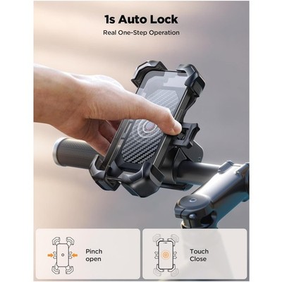 Motorcycle Phone Mount, 1 Click Auto Lock, Anti-Shake Holder