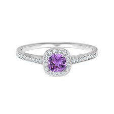 Side Accents 5MM Cushion Purple Amethyst Gemstone Women Ring 925 Sterling Silver