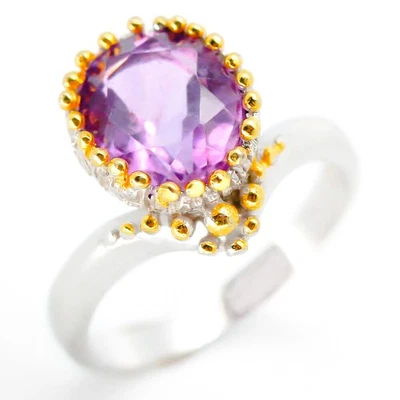 Bague bijou fait main bague améthyste naturelle en argent sterling 925 /... - Photo 1/4