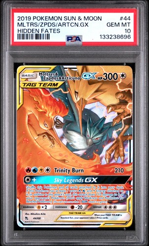 PSA MOLTRES & ZAPDOS & ARTICUNO GX 44/68 HIDDEN FATES POKEMON 10 GEM MINT