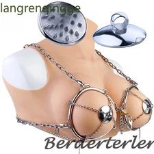 Female Wearable Leather Breast Cover Clamp Chest Stainless Steel Nipples Tools