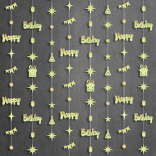 Gold Happy Birthday Garland Banner - 6.5 Feet, Pack of 8, No DIY