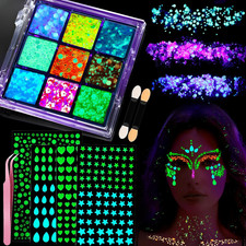 Glow in the Dark Body Glitter, Face Glitter Gel, Mermaid Face Gems Kit, Hair Gli