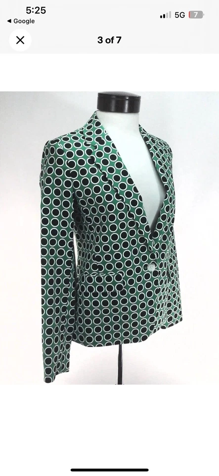 Chaqueta Blazer Michael Kors MK Verde Negro Blanco Lunares Para Mujer Talla 8 Foto 3 de 4