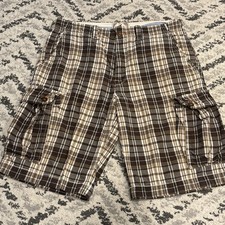 AMERICAN EAGLE Y2K Cargo Plaid Longer Length Skater Grunge Brown Shorts Men s 32