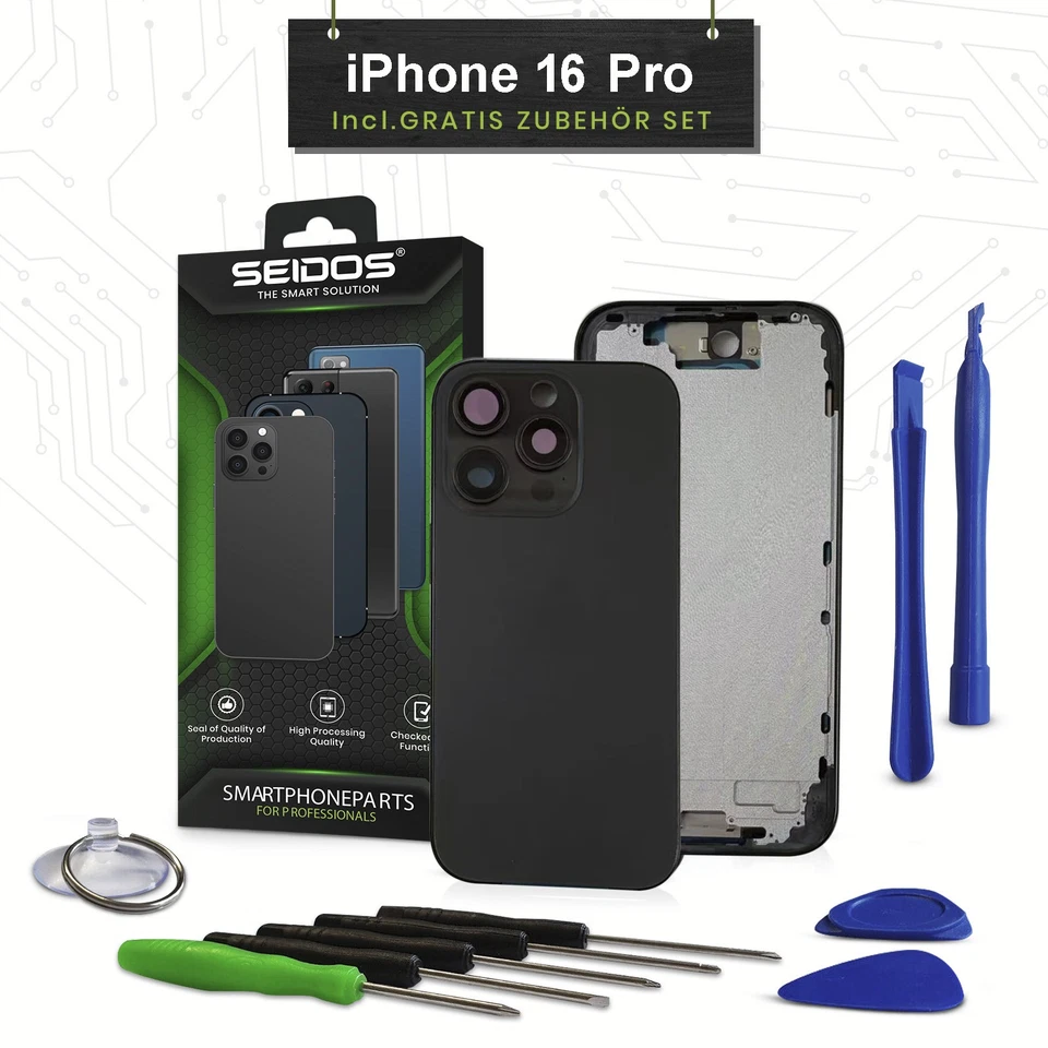 Backcover für iPhone 16 Pro Gehäuse Rückseite Glas Frame Housing - alle Farben