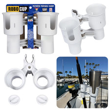 Clamp-on Boat Caddy - Dual Cup Holder Rod Phone Storage Stainless Hardware