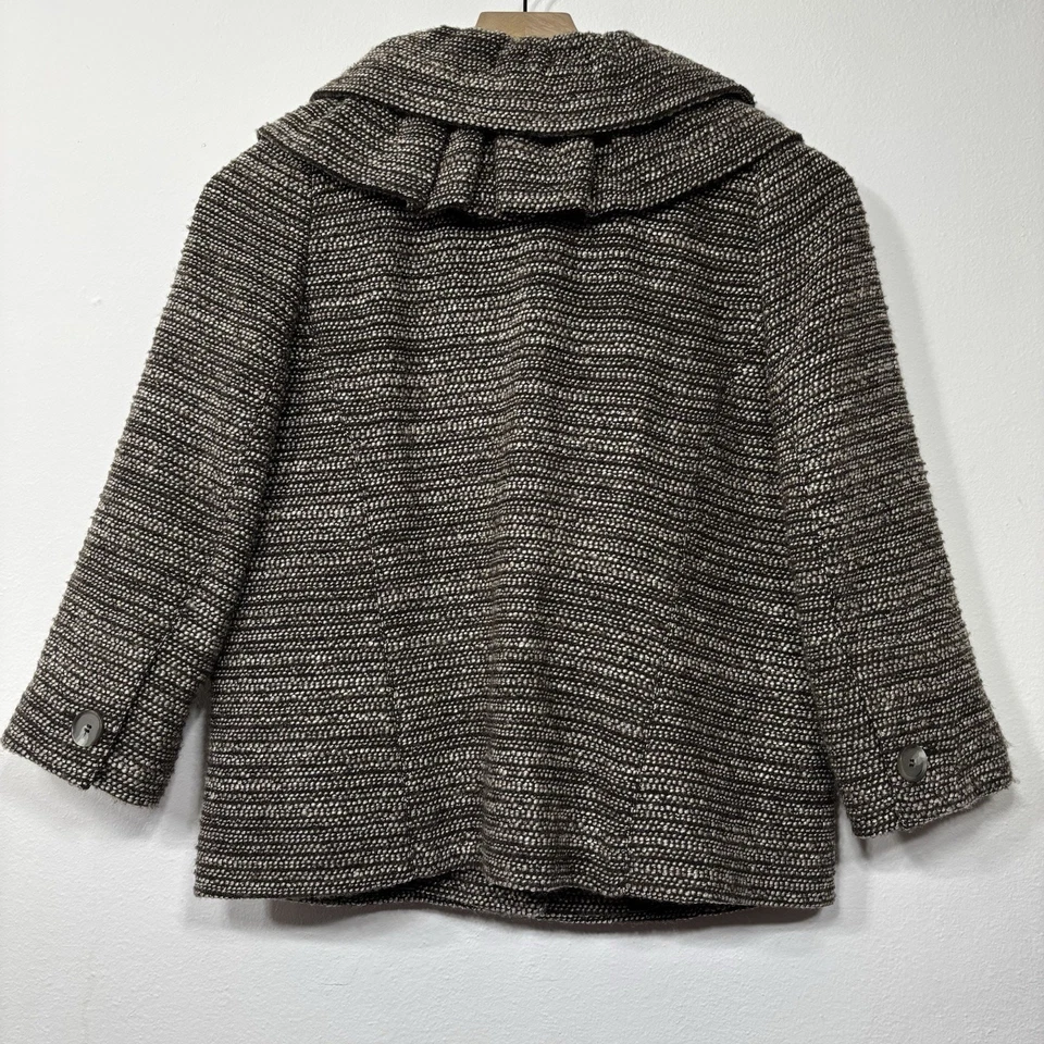 Abrigo Ann Taylor 2 Lana Marrón Blanco Gris Tweed Clásico Minimalista Suave Declaración Foto 2 de 4
