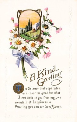 Easter Card Spring Daisies Bow Cottage Scene Embossed Verse Vtg Postcard I49