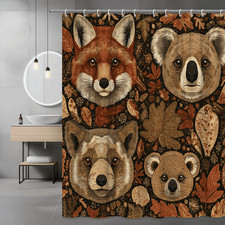 Forest Animals Shower Curtain Fox Koala Bear Autumn Leaves