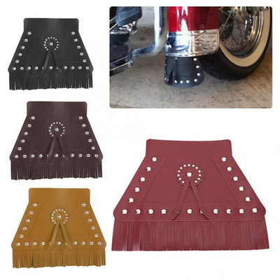 PU Leather Motorcycle Rear Fender Mud Flap Mudguard Cover with Fringe Universal