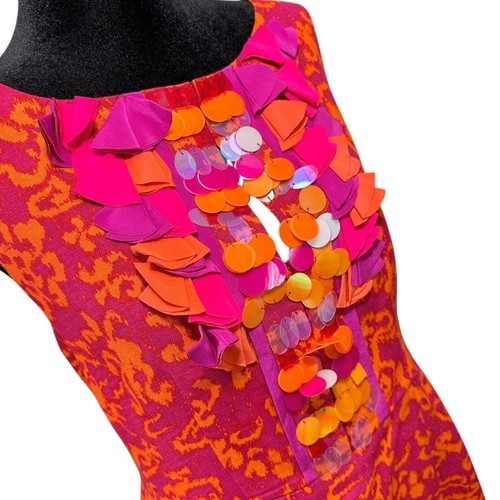 Nanette Lepore Embellished Pink Orange Linen & Silk Dress Pockets Spring Summer - Picture 6 of 12