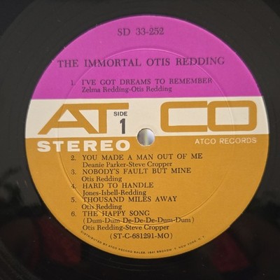 Otis Redding The Immortal Soul LP 12'' Vinyl ATCO Records SD 33-252 33 RPM Stereo