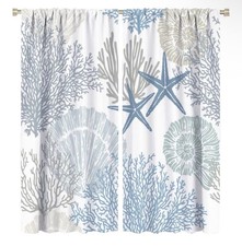 Starfish Seashells Curtains Ocean Beach Theme Room Window Curtain 2 Panels Set