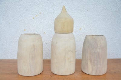 Rwandan Icyansi & Inkongo Milk Set   3-Piece Hand-Carved Wood   Heritage Art