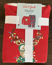 Cat  Jack Toddler Red Long Sleeve Christmas Reindeer Pajama Set 18 Months