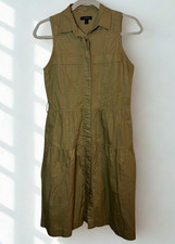 J.Crew Size 2 Khaki Utility Shirt Dress Sleeveless Tiered Cotton Safari Pockets