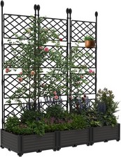 3PCS Raised Garden Bed w/ Trellis Planter Box for Climbing Plant Privacy Screen