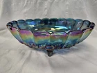 Indiana Carnival Glass Vintage Footed Oval Bowl - Harvest Grape Blue Iridescent