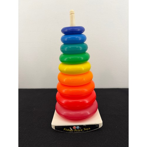 Vintage Fisher-Price Rock-a-Stack 740 NY Black Label 9 Ring Stacking Toy 60s 70s