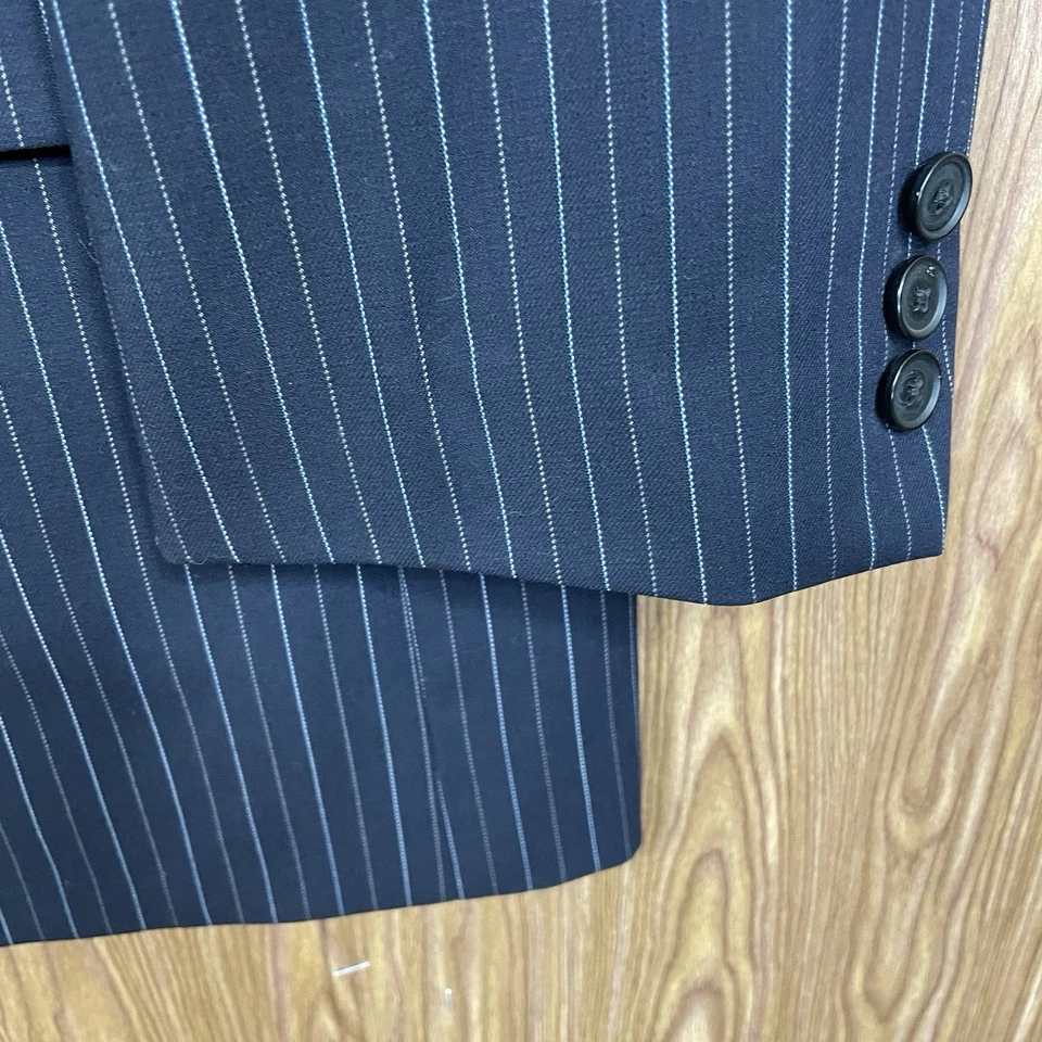 Traje Oscar De La Renta 2 Piezas Para Hombre 46R 40x30 Azul Marino Rayas 100% Lana Foto 4 de 4