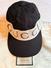 Gucci Black Ball Cap Hat sz 58 M GG Logo Cott...