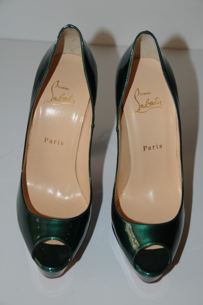 New Christian Louboutin Bambou EMERALD Green Patent Platform Heels