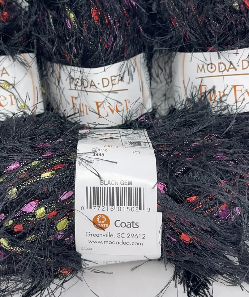 LOTE de 4 madejas Moda Dea Fur Ever JOMA NEGRA pestañas e hilo de escalera - descontinuado Foto 4 de 4