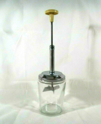 ACME Glass Jar Food Chopper w/ Chrome Lid, Gold Top, Measure Marks to 1 1/2 Cups
