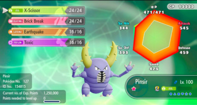 Pokemon Let's Go Pikachu/Eevee 6IV Max AV Shiny Pinsir