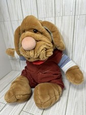 Vintage 1981 Ganz Bros Wrinkles The Dog Hand Puppet Plush 16" In Overalls. E