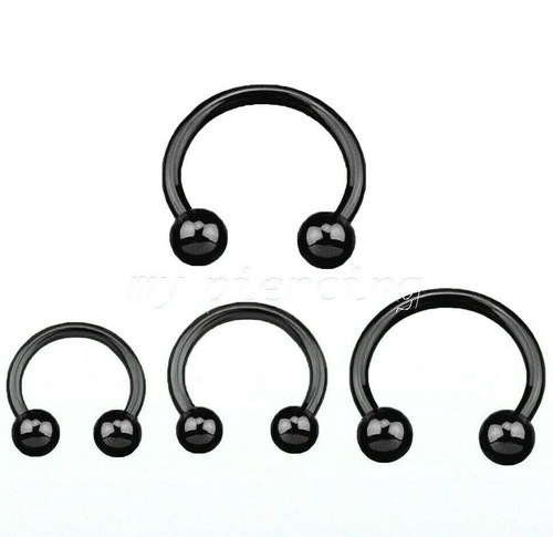 2pcs. 14G Black Anodized Ball Horseshoe Circular Barbell Nipple Septum Earrings - Picture 2 of 3