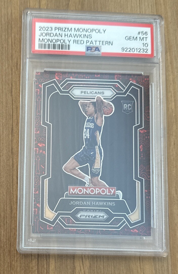 JORDAN HAWKINS 2023 ROOKIE PANINI PRIZM MONOPOLY 56 MONOPOLY RED PATTERN PSA 10